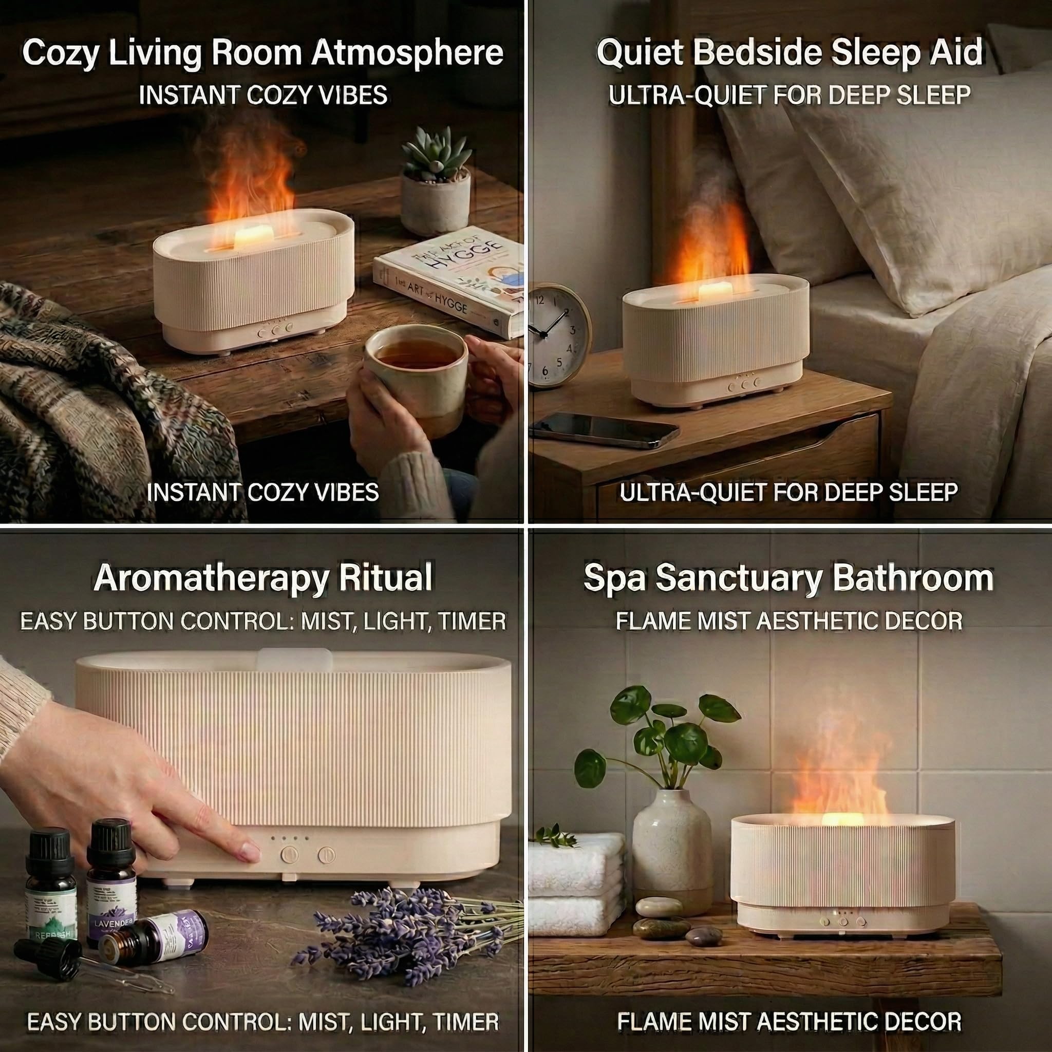 BEIYGE primer plano efecto llama LED creando ambiente cálido