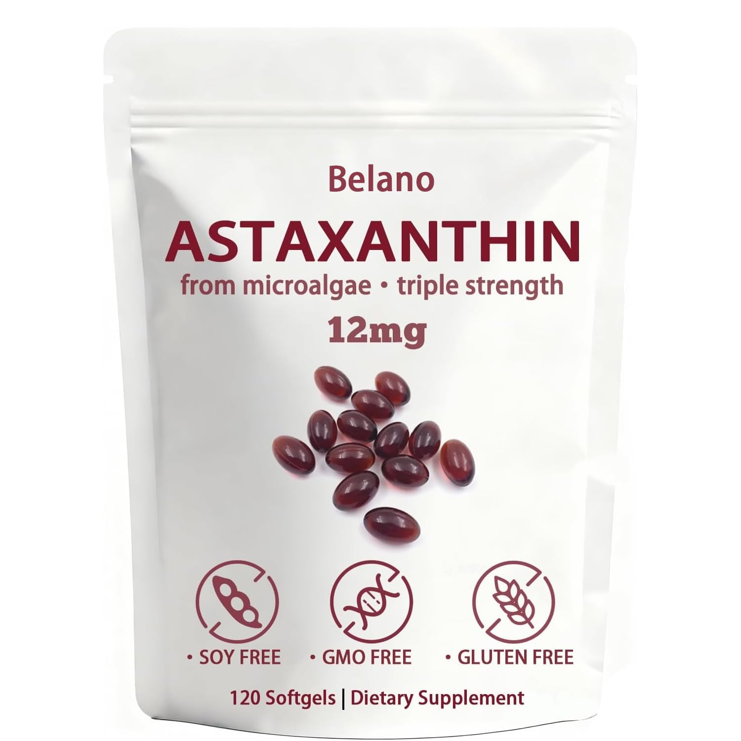 Belano envase frontal mostrando 120 softgels y claridad sobre dosis