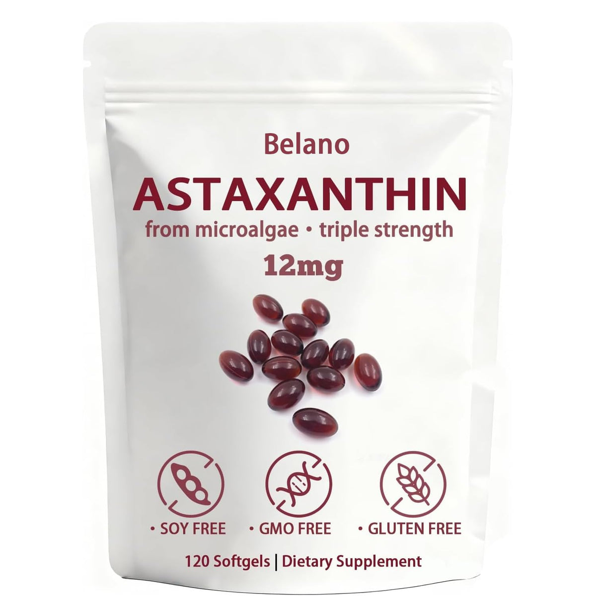 Belano envase frontal mostrando 120 softgels y claridad sobre dosis