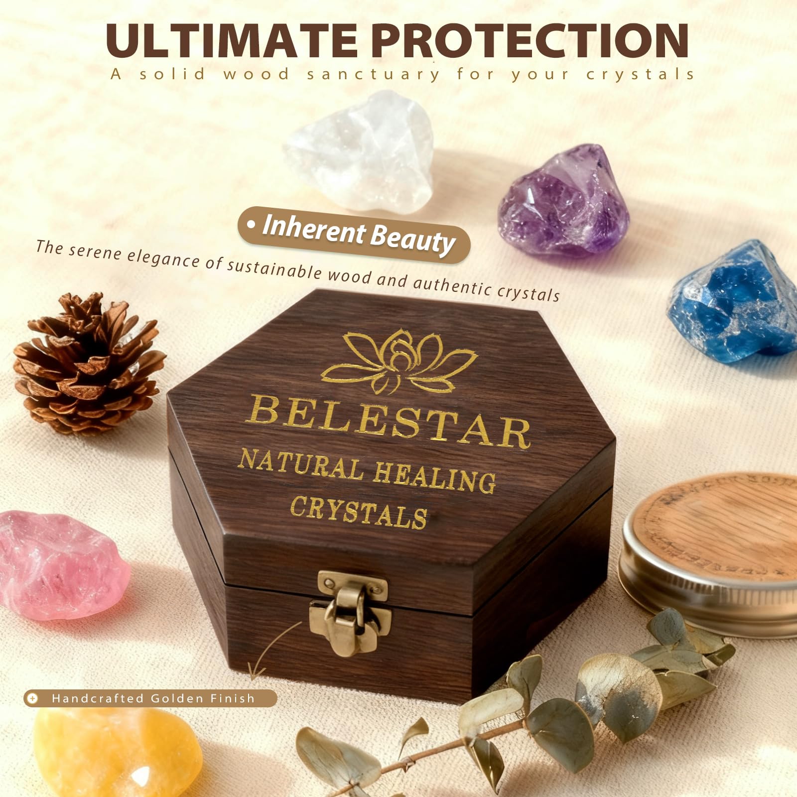 BELESTAR comparación de tamaño mostrando una piedra en la mano