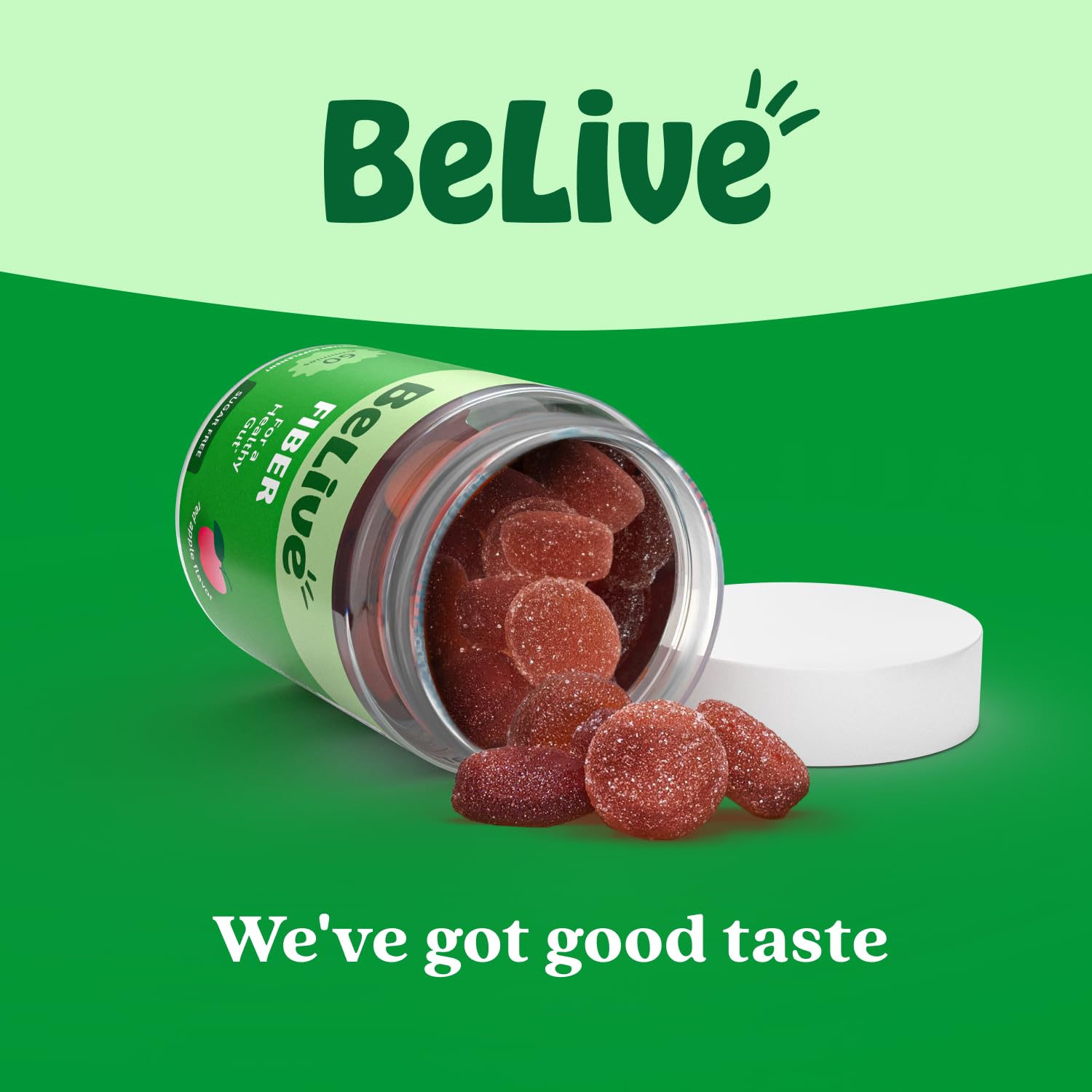 BeLive envase abierto con gomitas ofreciendo suministro para 30 días