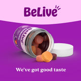 BeLive envase abierto con gominolas visibles, conveniencia para llevar