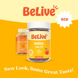 BeLive gomita cerca junto a fruta durazno para comunicar sabor natural