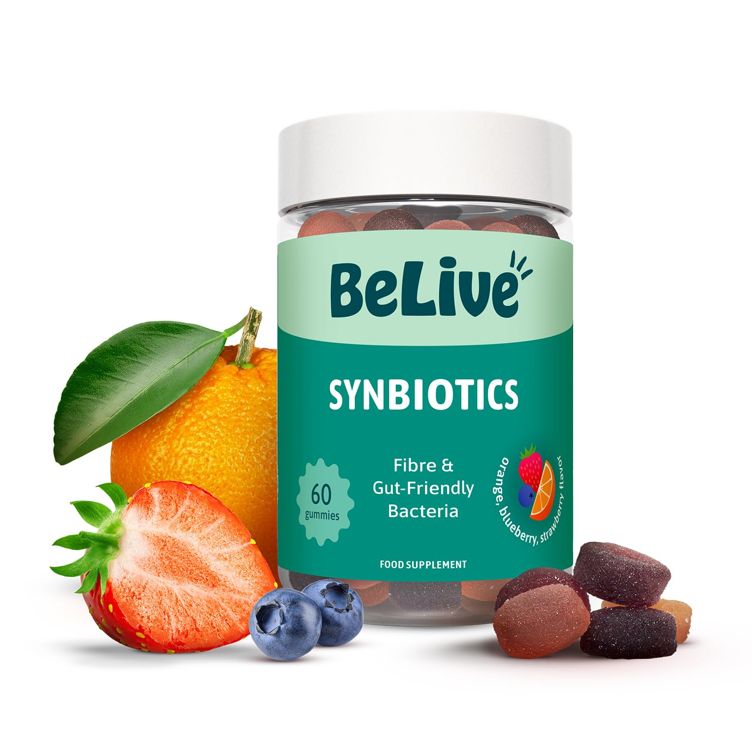 BeLive empaque frontal del producto mostrando 60 gomitas y beneficios