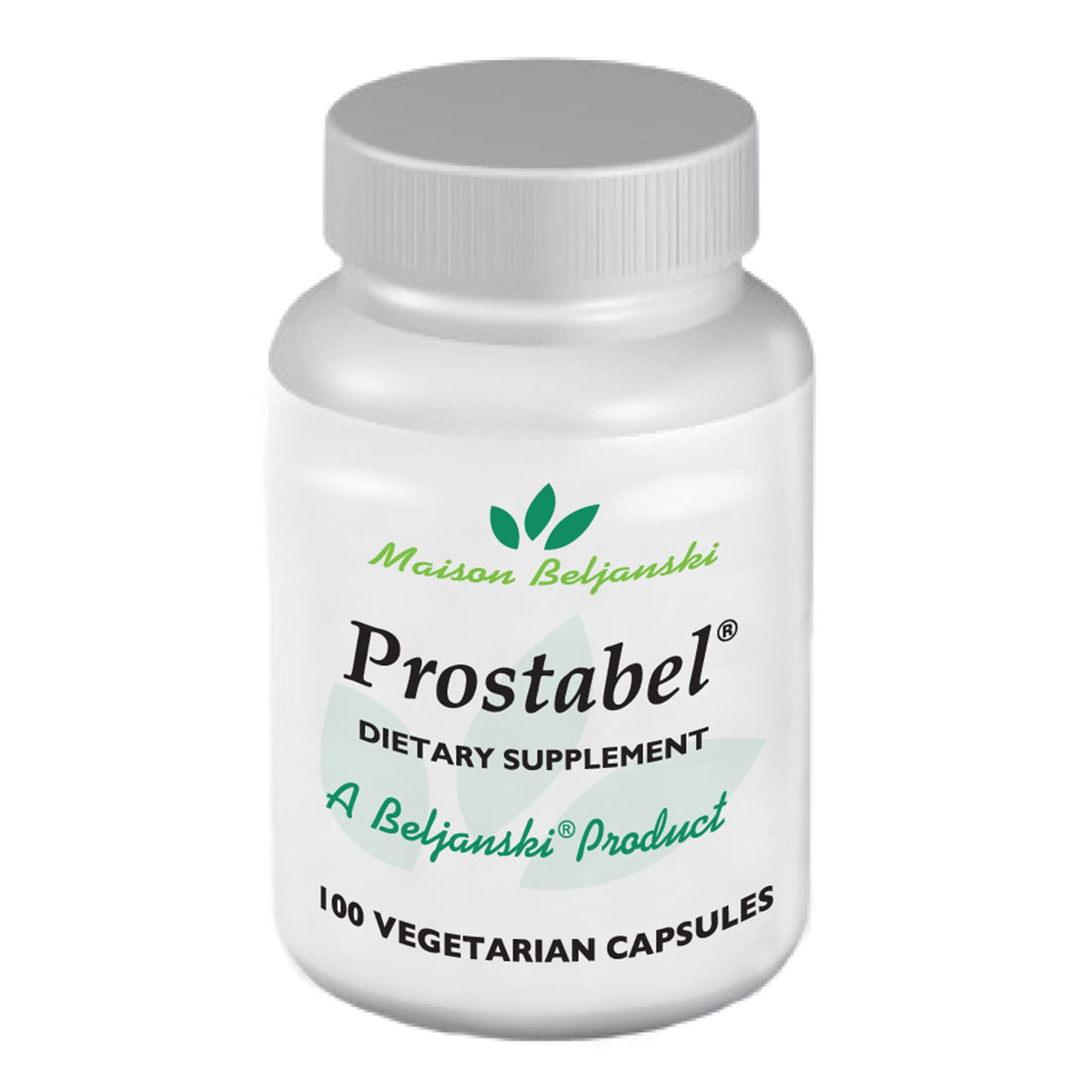 Beljanski Prostabel frontal del envase mostrando 100 cápsulas y beneficios