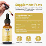 Bella All Natural etiqueta con información de D3 K2 y dosis visible para confianza