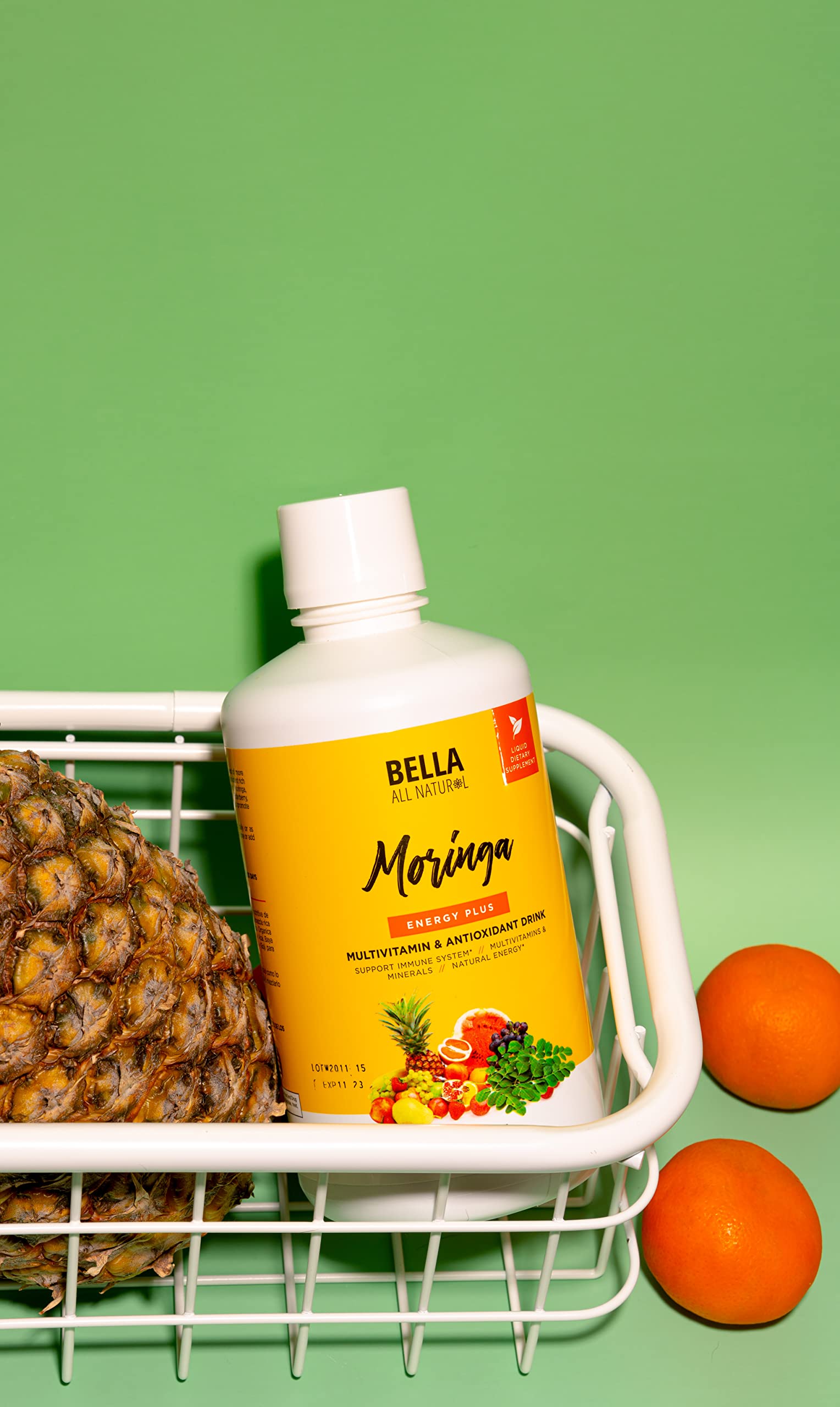 Bella All Natural porción de 1 onza servida en vaso para dosis diaria recomendada