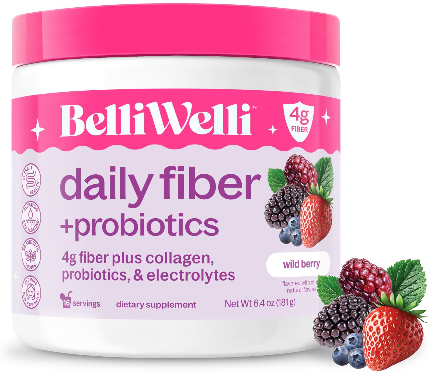 Belli Welli empaque frontal mostrando sabor wild berry y beneficios