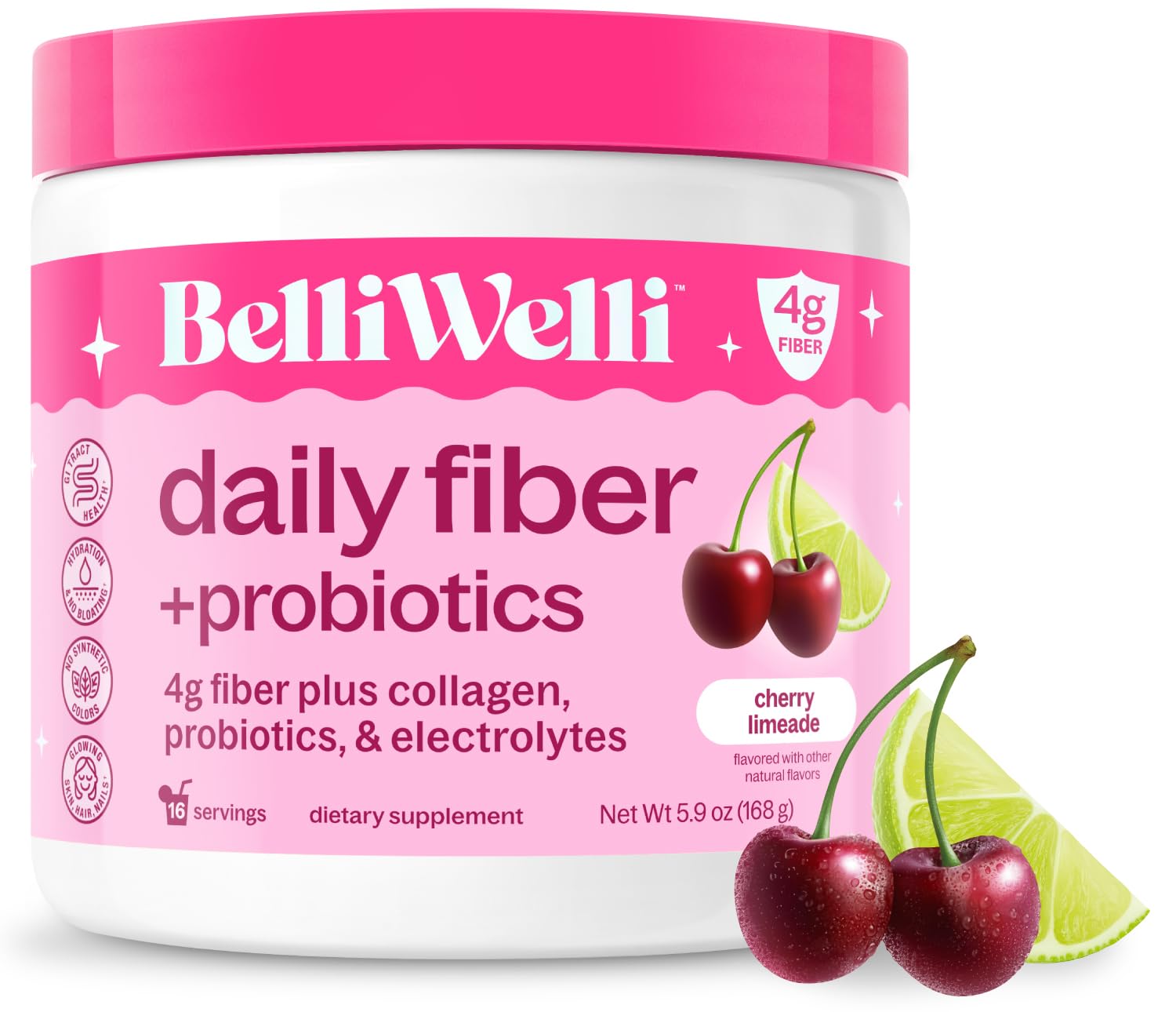 Belli Welli envase frontal sabor Cherry Limeade mostrando beneficios digestivos