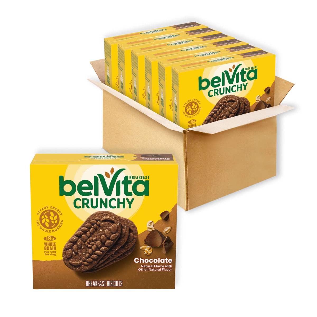 belVita empaque frontal mostrando 30 paquetes, conveniencia para desayunos rápidos