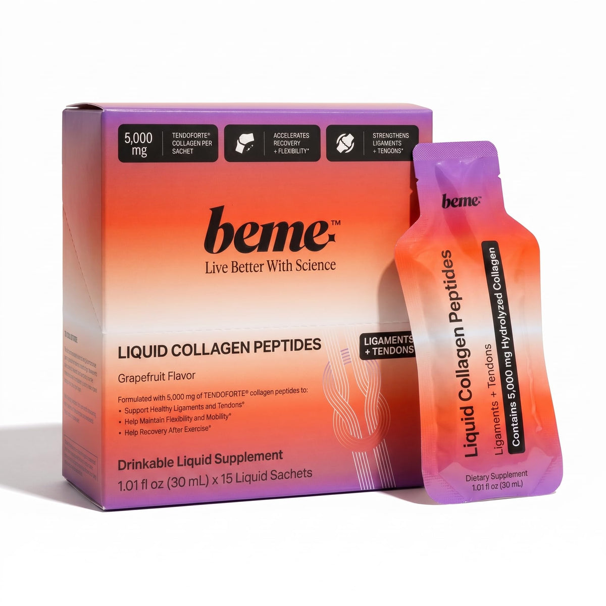BeMe frontal del envase mostrando el diseño y beneficio de soporte