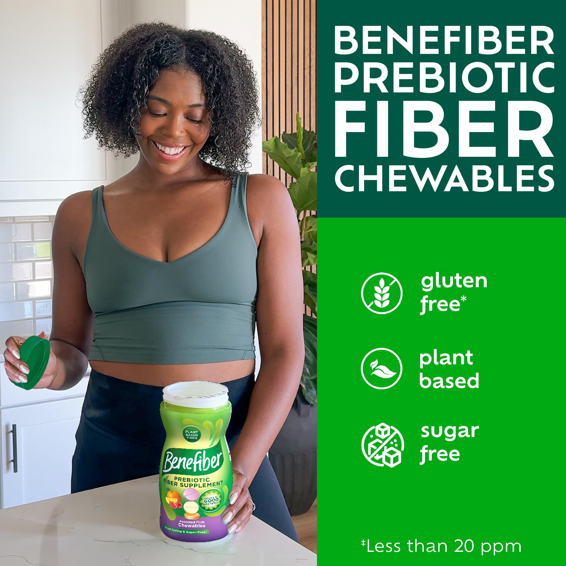 Benefiber botella abierta con tabletas lista para usar inmediata