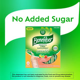 Etiqueta del envase Benefiber con lista de ingredientes y beneficios prebióticos clara