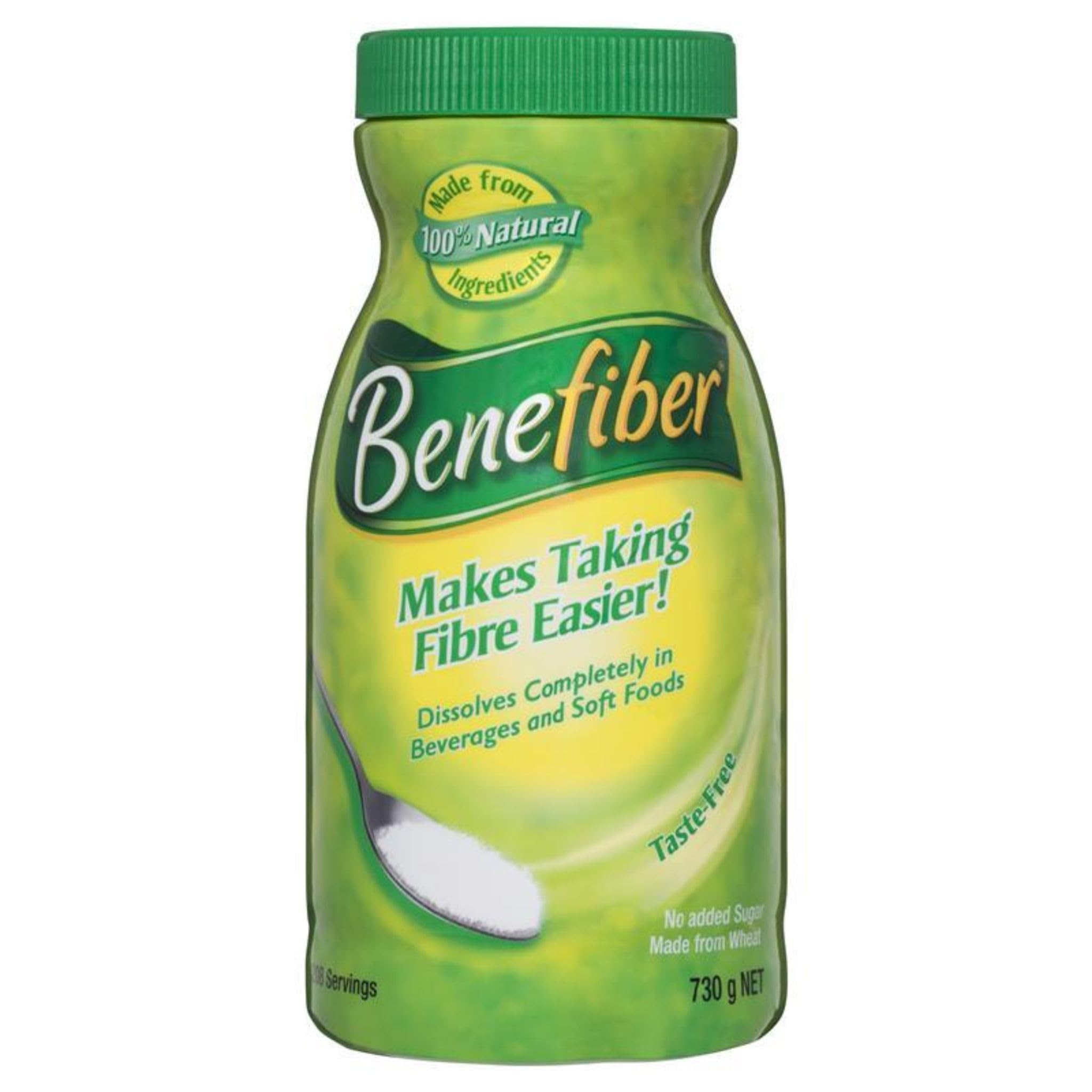 Benefiber envase jumbo 730 g mostrando etiqueta y presentación, fácil reposición