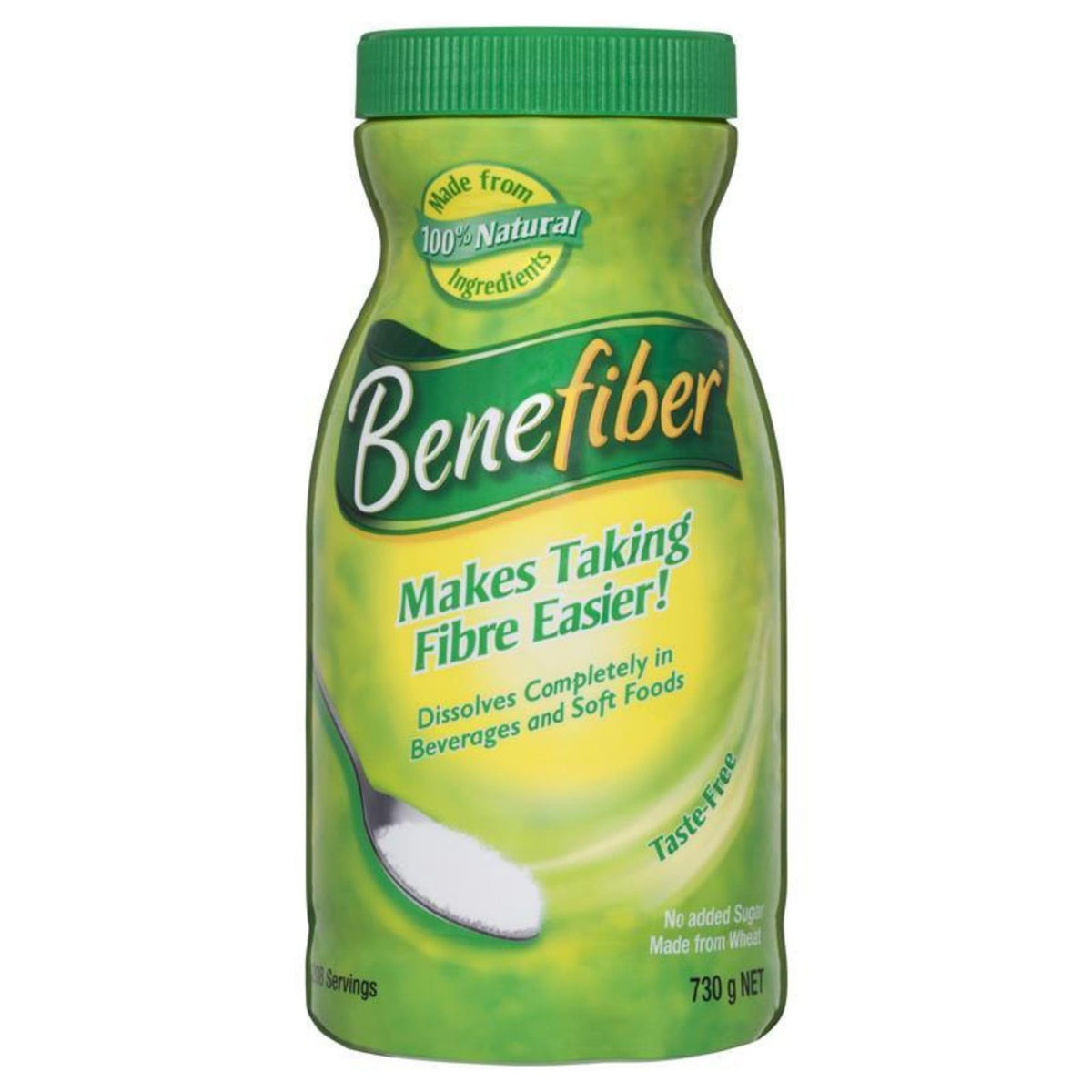 Benefiber envase jumbo 730 g mostrando etiqueta y presentación, fácil reposición
