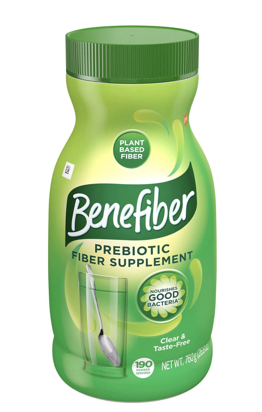 Benefiber frente del envase mostrando 760 g y características sin sabor