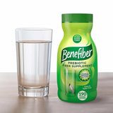 Benefiber polvo textura cercana sin grumos que asegura mezcla transparente