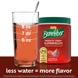 Benefiber vaso con bebida mezclada, sabor fresa pitahaya refrescante y sin azúcar
