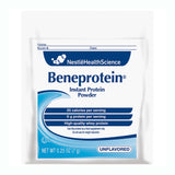 Beneprotein frente del empaque mostrando caja de 75 sobres, fácil almacenamiento