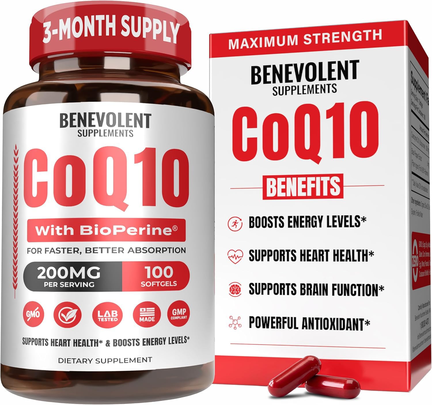 Benevolent Nourishment frasco frontal del producto mostrando etiqueta y beneficios