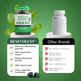 Gomitas Benevolent junto a hojas verdes que sugieren origen vegetal