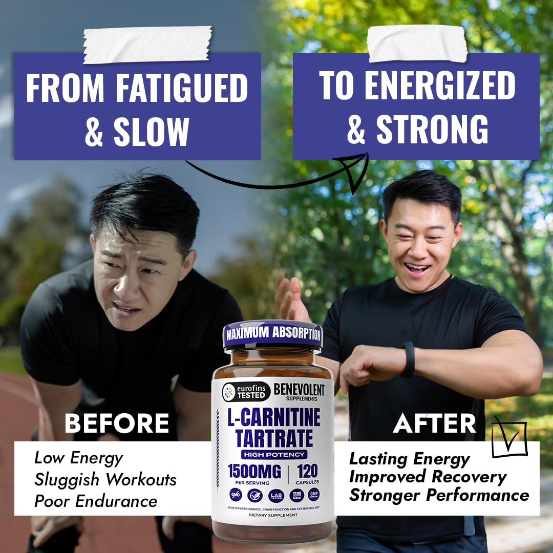 Etiqueta nutricional de Benevolent L Carnitine mostrando dosis y ingredientes limpios