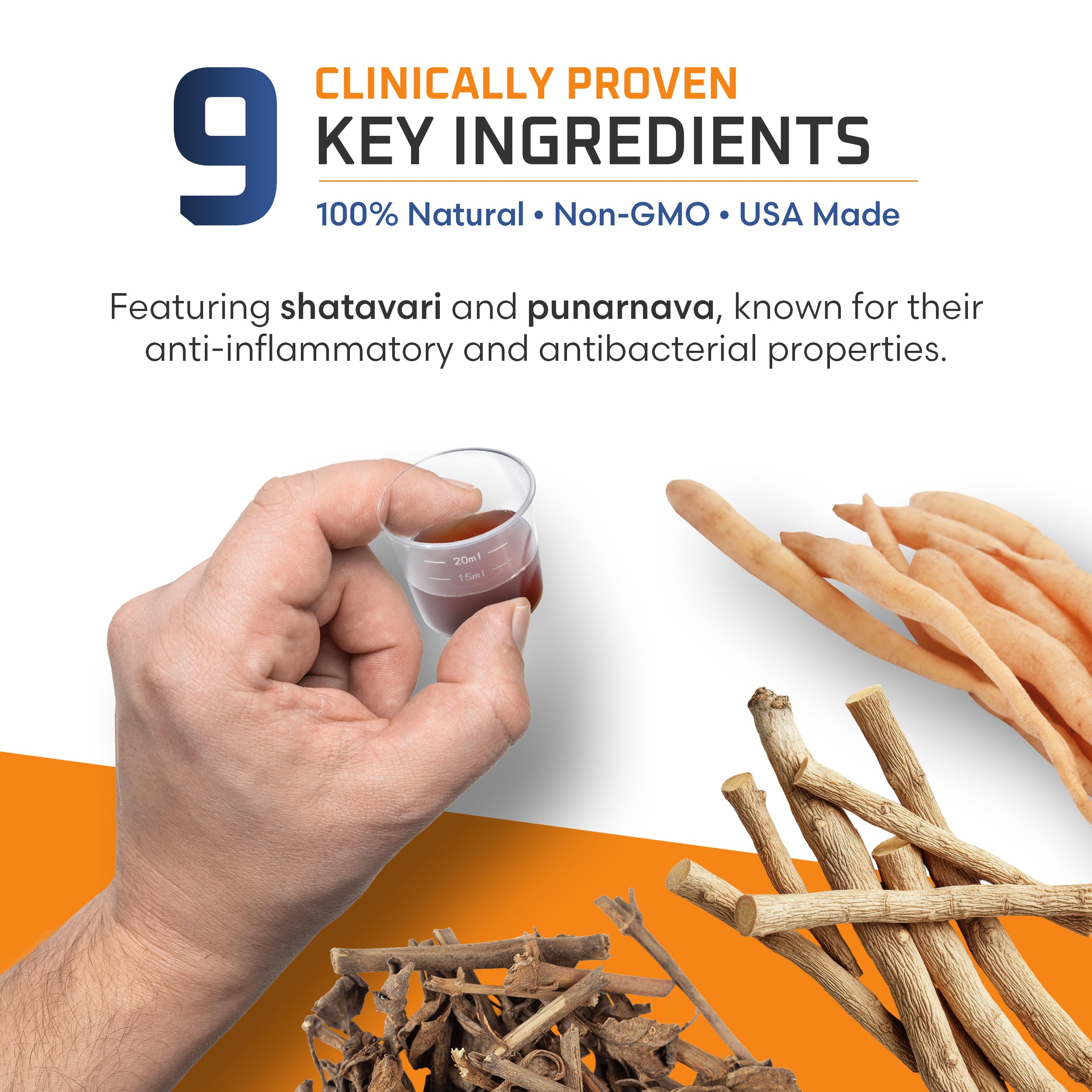 Ben's Natural Health ingredientes secos (shatavari, punarnava, cúrcuma) y origen natural