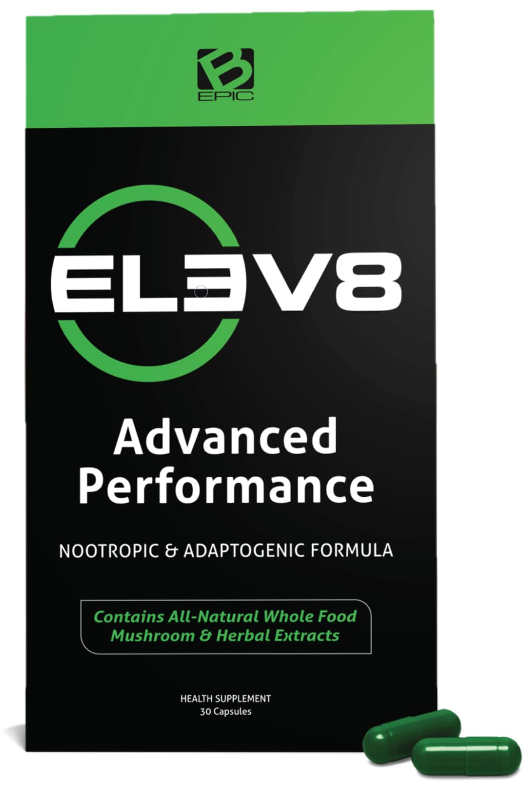 BEpic ELEV8 frontal del envase mostrando diseño y beneficios visibles