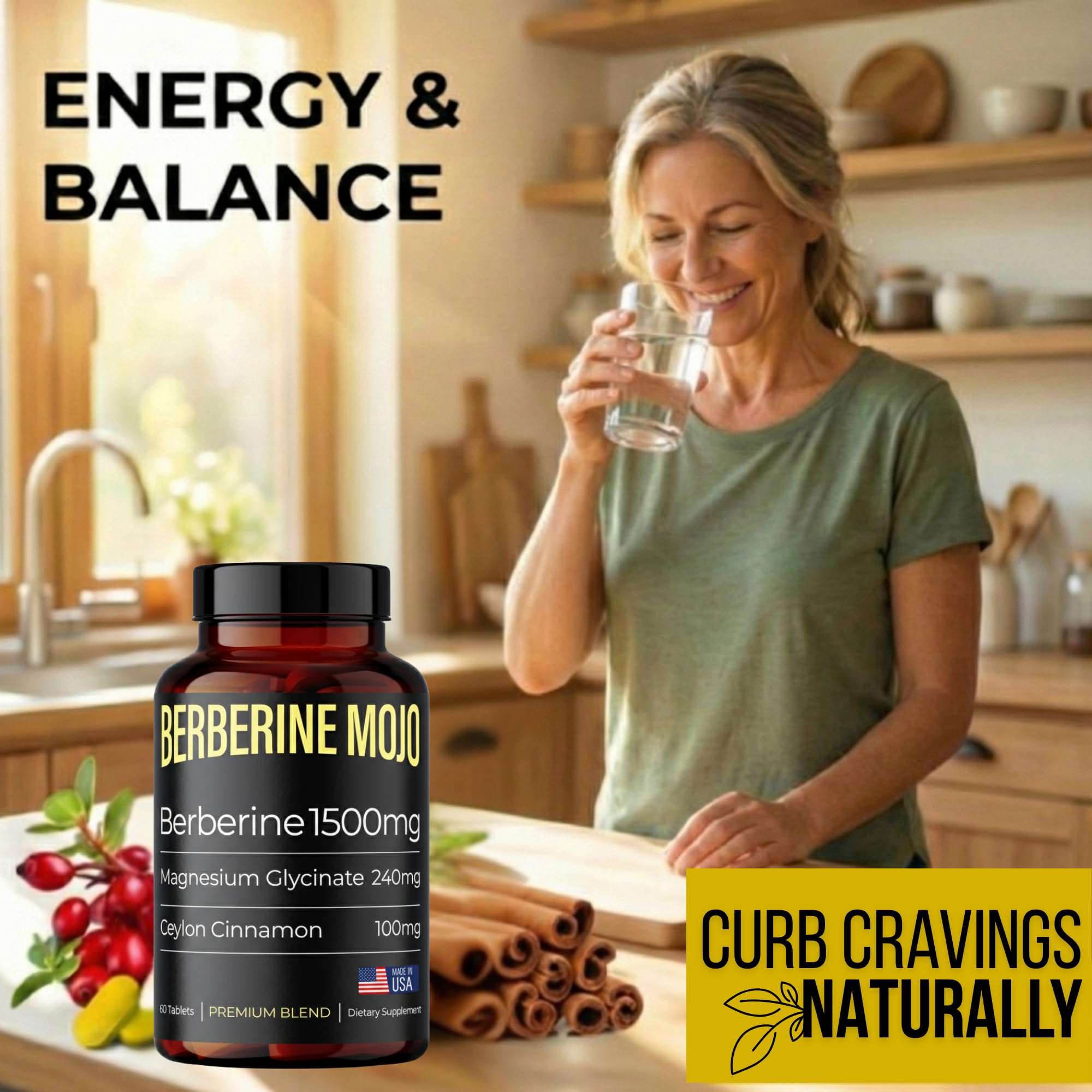 Sello de pruebas de terceros y certificaciones en el envase de Berberine Mojo