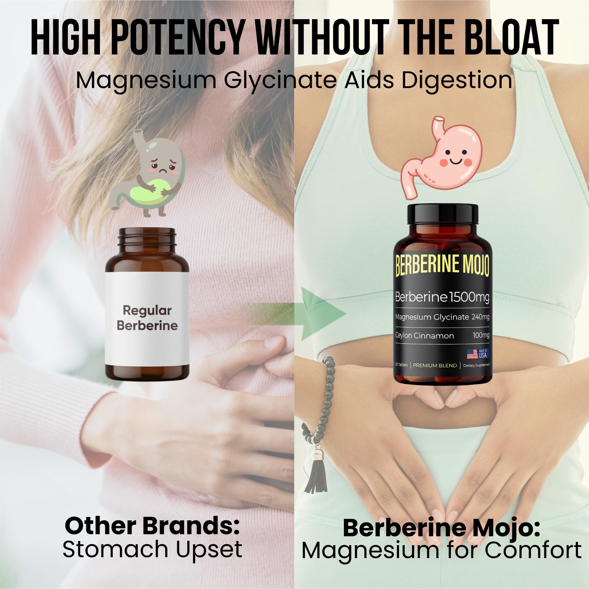 Etiqueta nutricional de Berberine Mojo indicando ingredientes clave y dosis