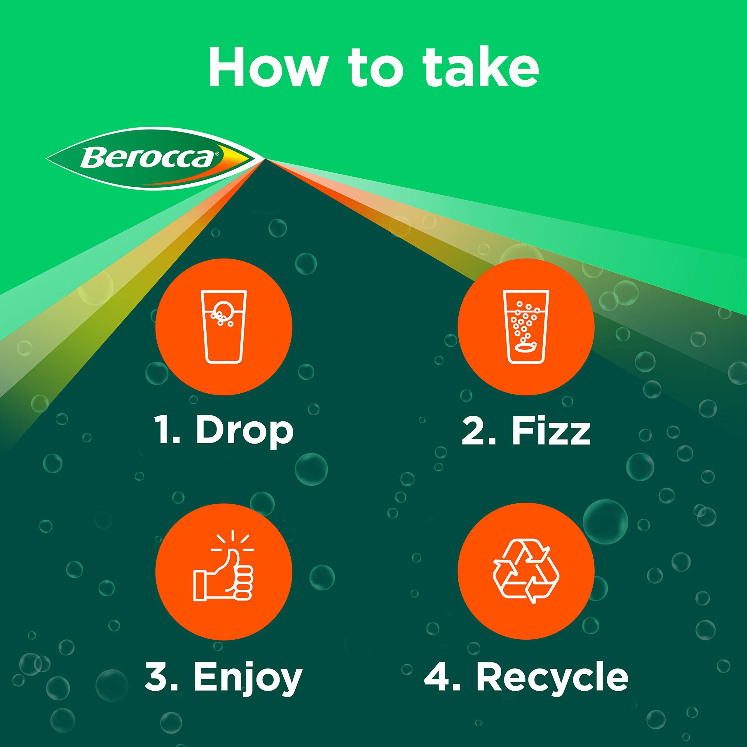 Comprimido Berocca disolviéndose en agua para una bebida energizante