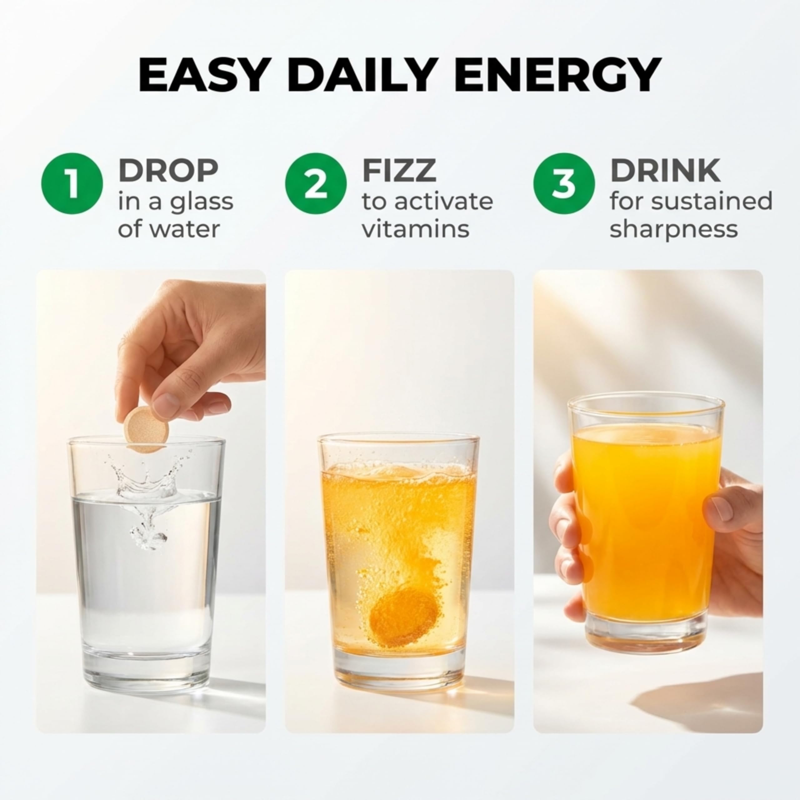 Berocca bebida efervescente en vaso lista para consumir, hidratación con vitaminas al instante