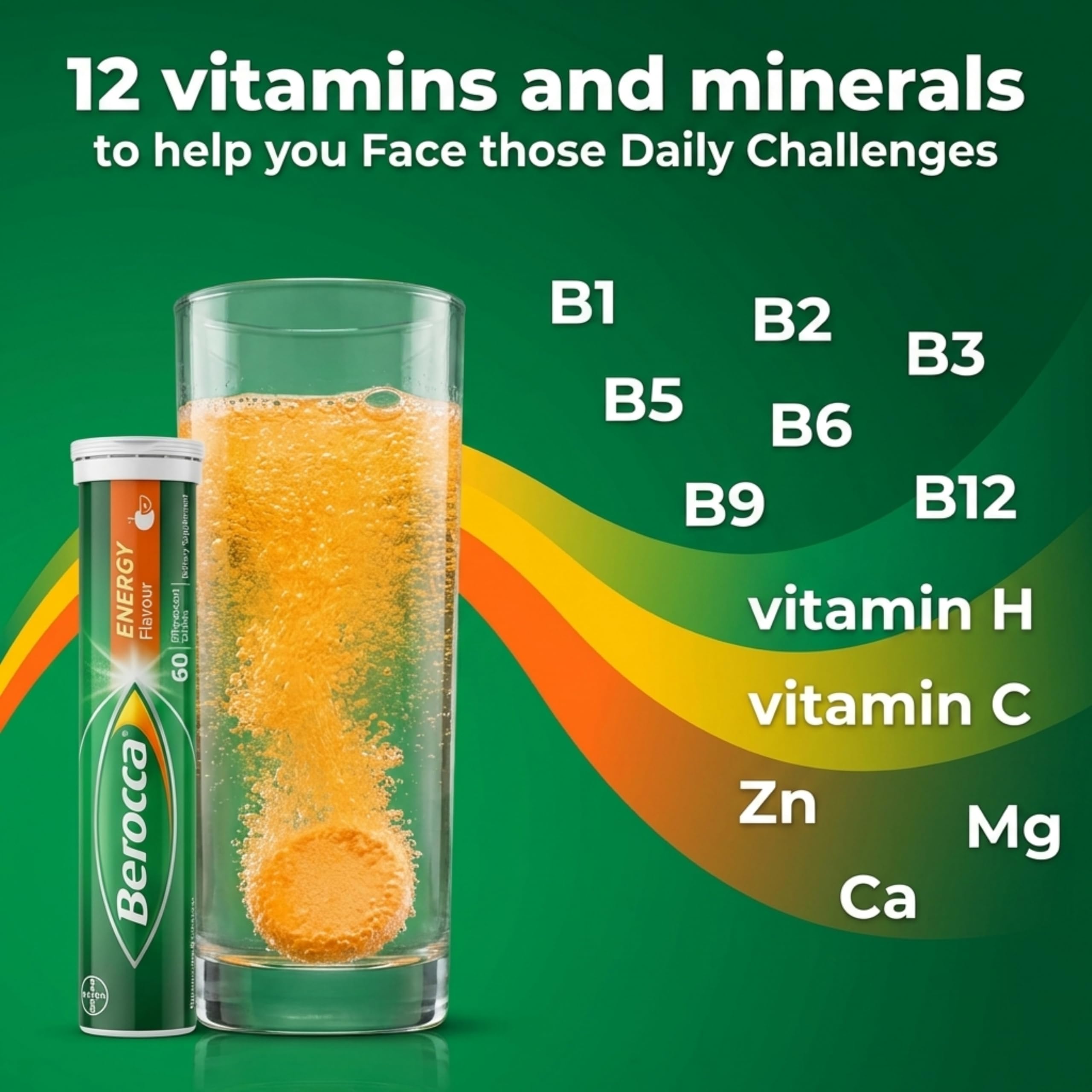Berocca tabletas apiladas mostrando textura y color naranja brillante