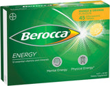 Berocca tubo frontal con 45 tabletas mostrando el envase y conveniencia