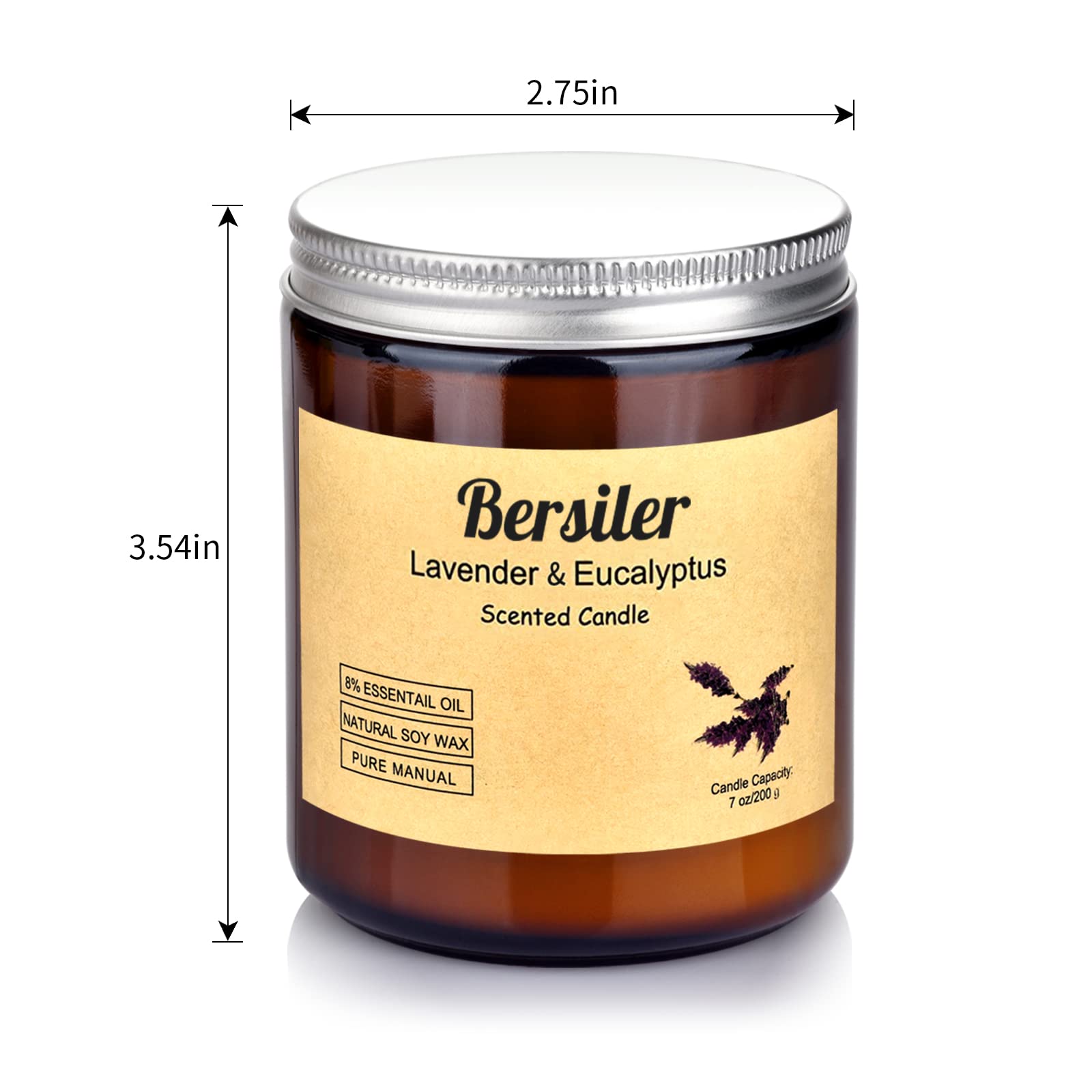 Bersiler etiqueta con lavanda y eucalipto, beneficio información clara