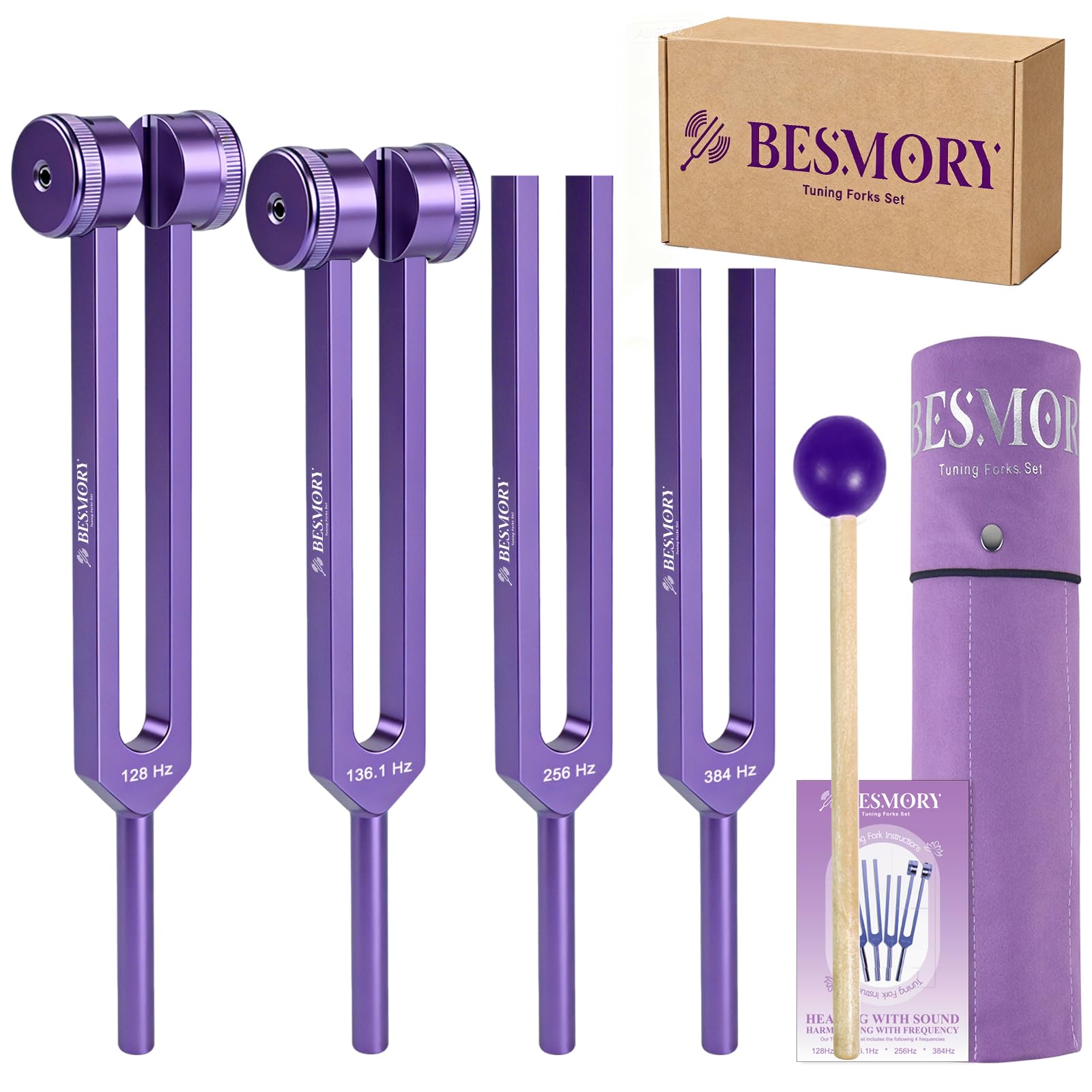 BESMORY set frontal con 4 diapasones y accesorios para terapia sonora