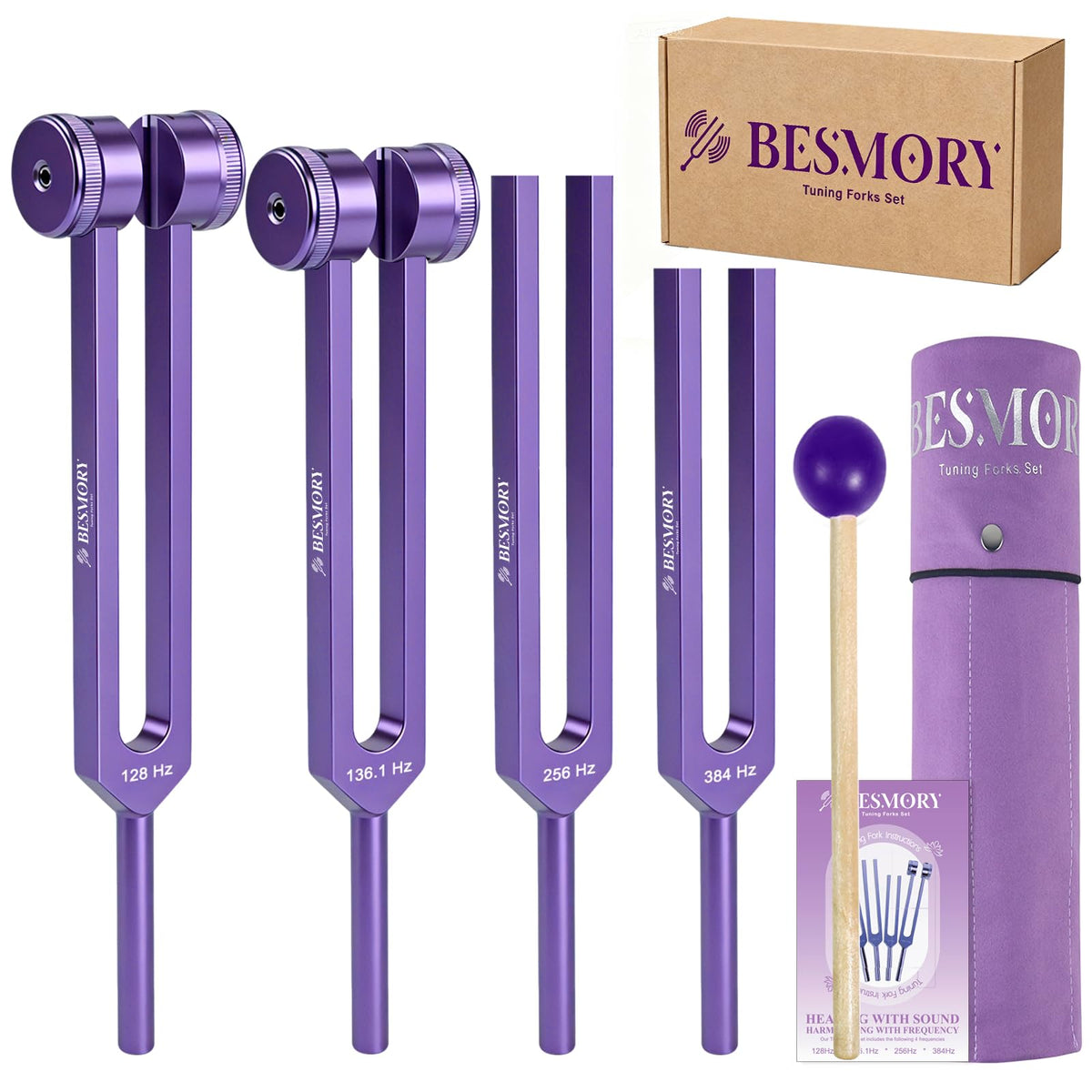 BESMORY set frontal con 4 diapasones y accesorios para terapia sonora
