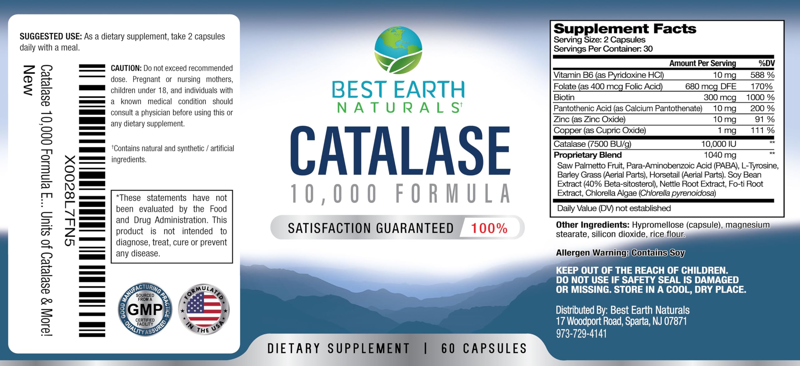 Best Earth Naturals tabla nutricional ampliada para claridad de ingredientes