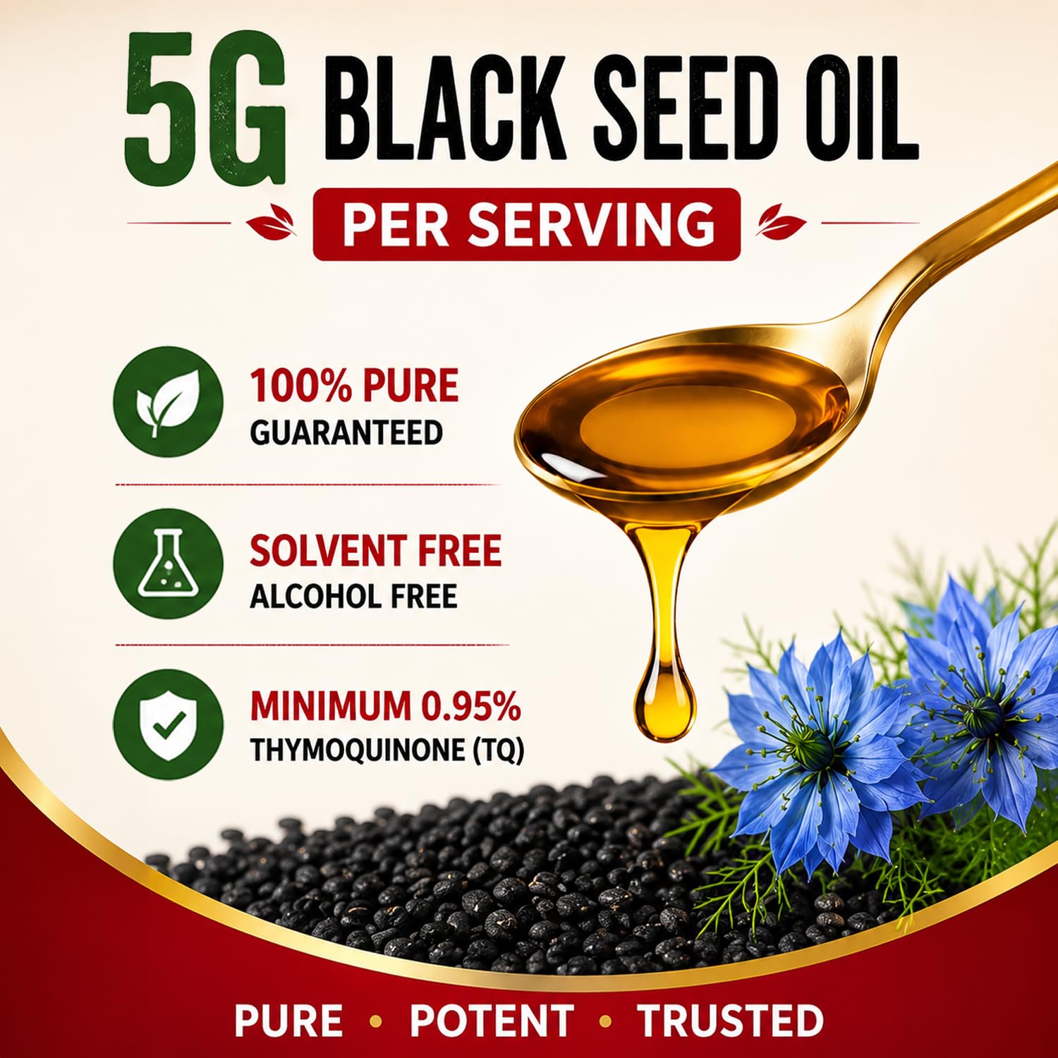Best Naturals etiqueta con información de timoquinona y certificaciones