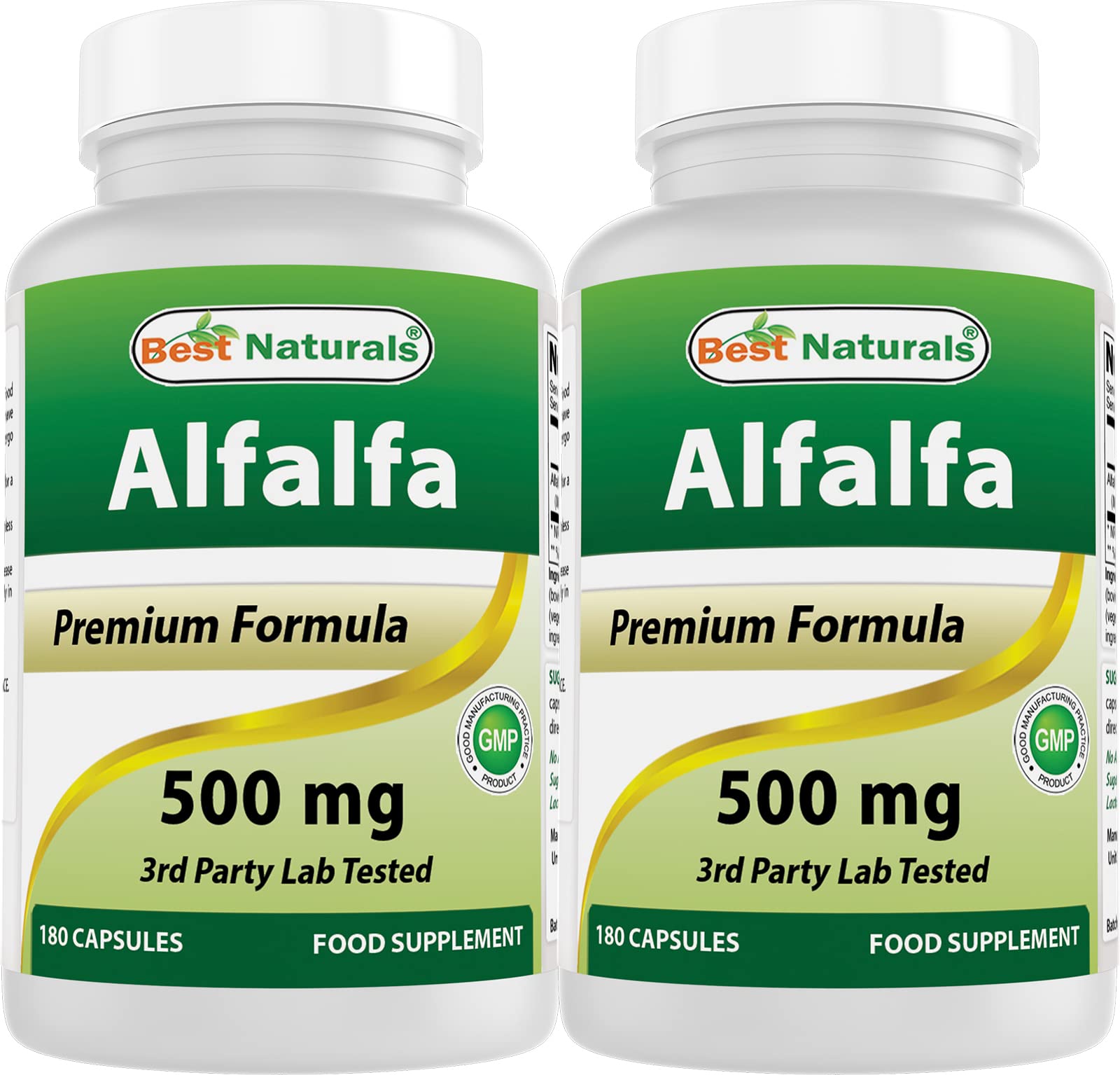 Best Naturals frasco frontal mostrando 180 cápsulas y pack de 2 beneficio conveniencia