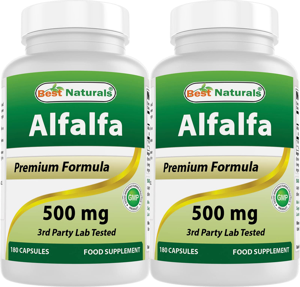 Best Naturals frasco frontal mostrando 180 cápsulas y pack de 2 beneficio conveniencia