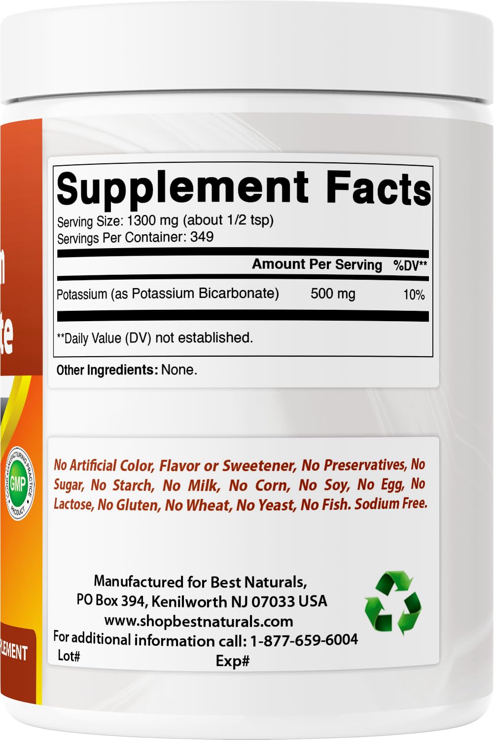 Best Naturals comparación de tamaño del envase para referencia