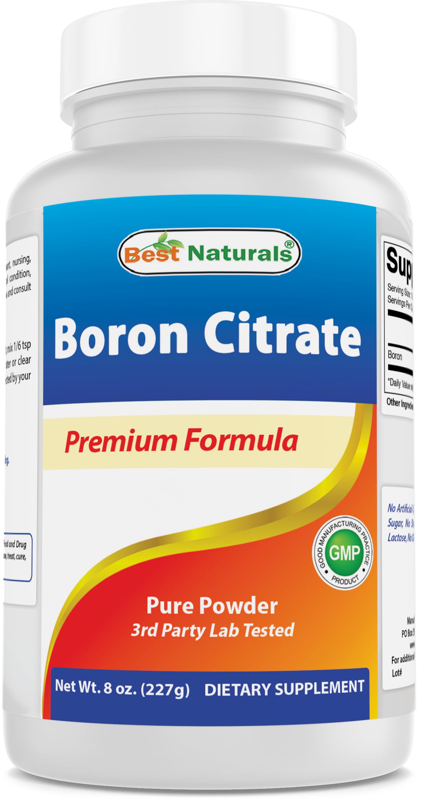 Best Naturals bote frontal de boron citrate powder para dosificación fácil
