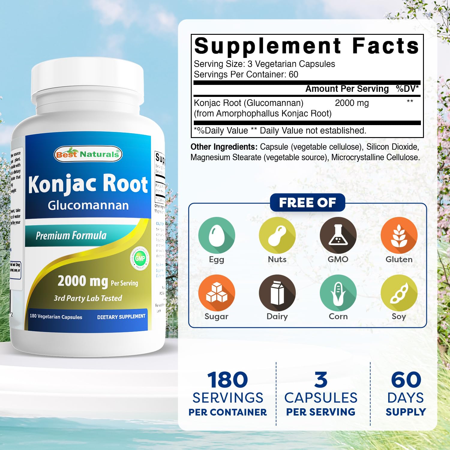 Best Naturals botella abierta mostrando cápsulas vegetarianas listas para tomar