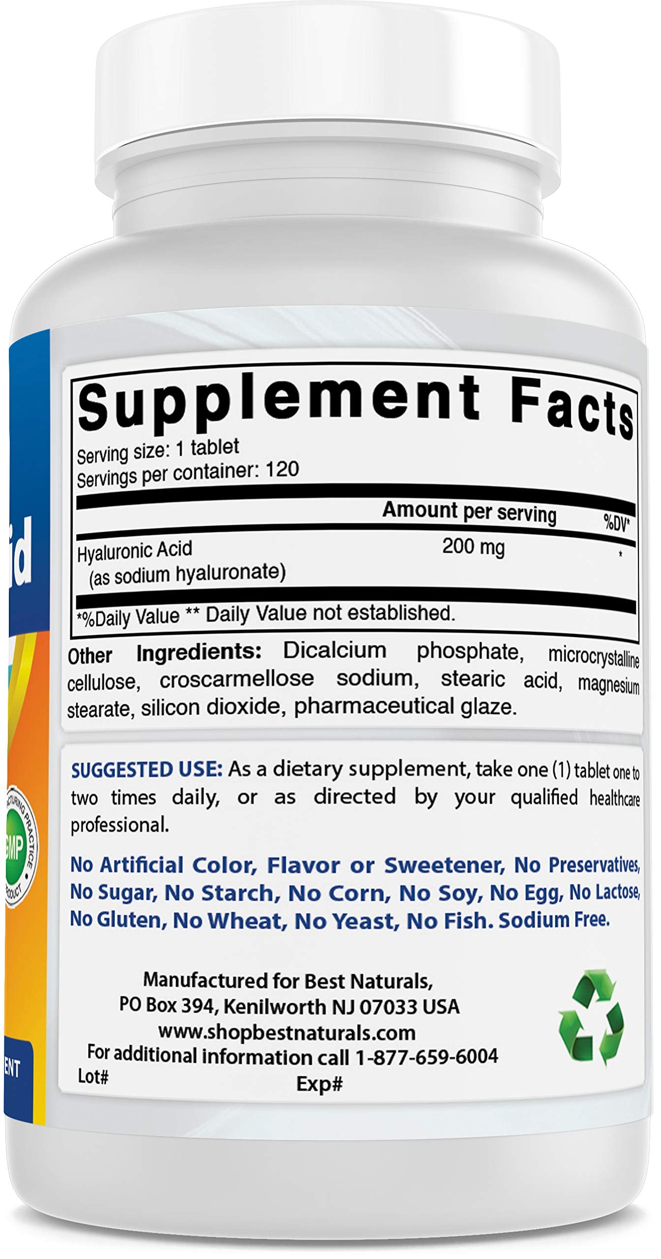 Best Naturals botella abierta con tabletas para visual de contenido y cantidad