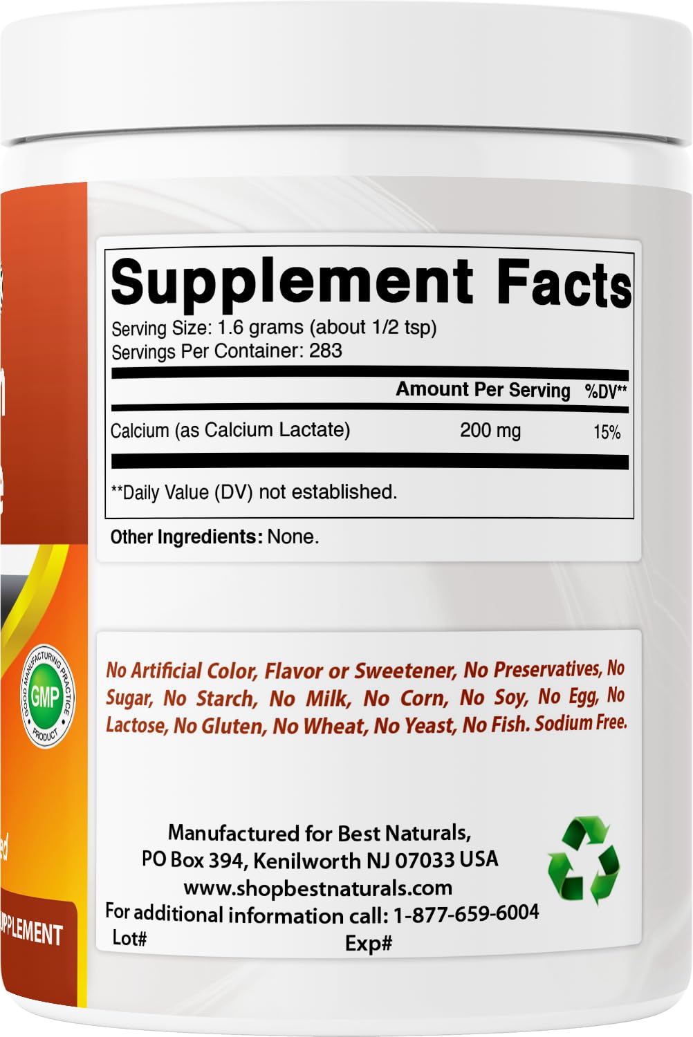 Best Naturals comparación de tamaño con taza y cucharas, dosificación clara