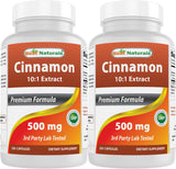 Best Naturals frasco de canela 500 mg, vista frontal y práctico suministro