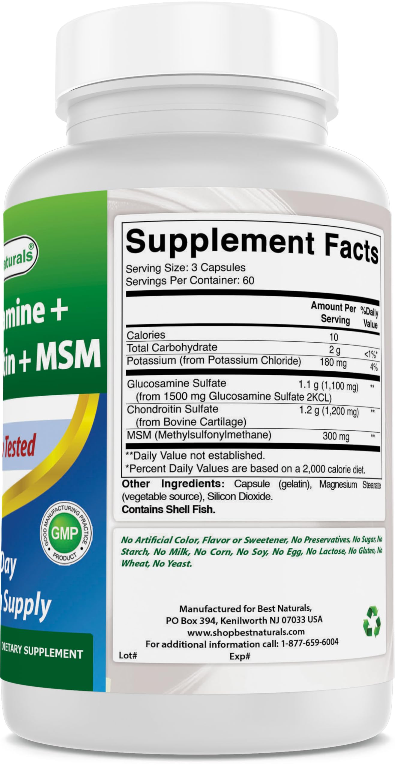 Best Naturals comparación de cápsulas en mano para indicar tamaño y dosificación simple.