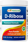Best Naturals frasco frontal de D-ribosa, presentación de 1 libra y etiqueta clara
