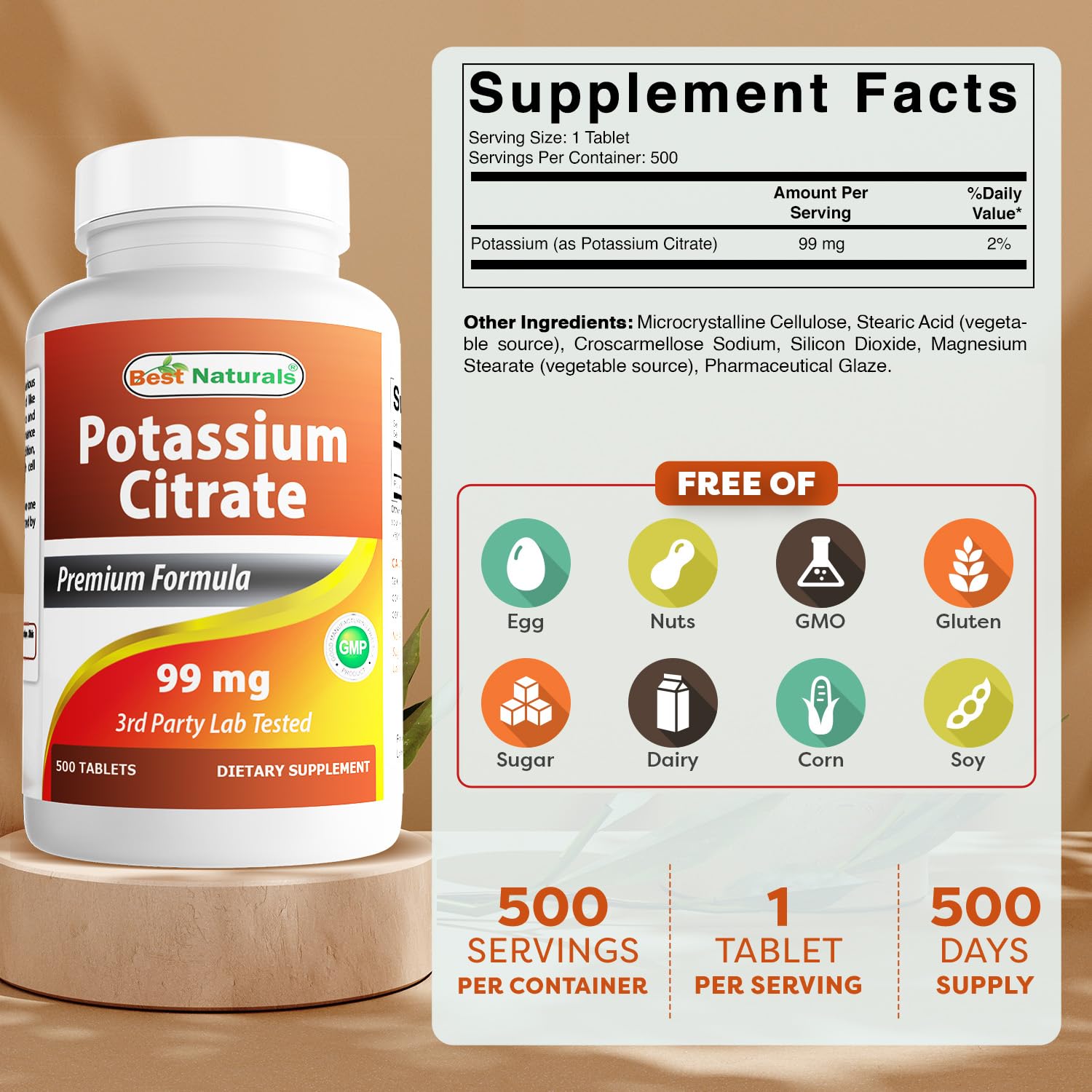 Best Naturals etiqueta en primer plano con información de pureza y pruebas